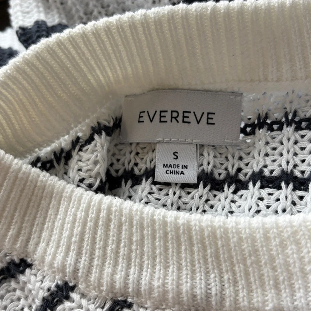 Evereve Ivy Open Weave Tee Sweater Navy Blue White Stripe Crewneck Sz S - Picture 7 of 10